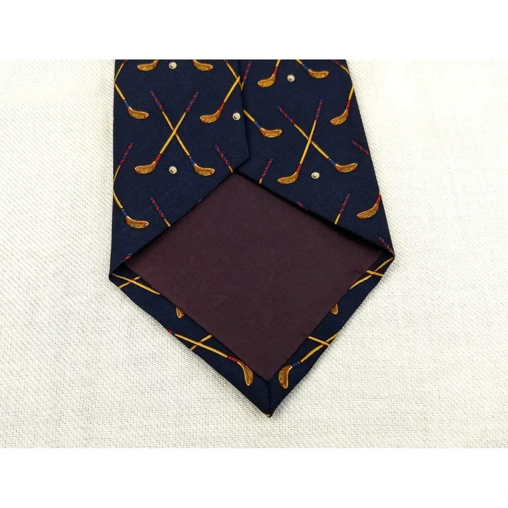 Polo Ralph Lauren 100% Silk Tie Handmade‎ Navy & Tan Golf Clubs Ball USA Vintage